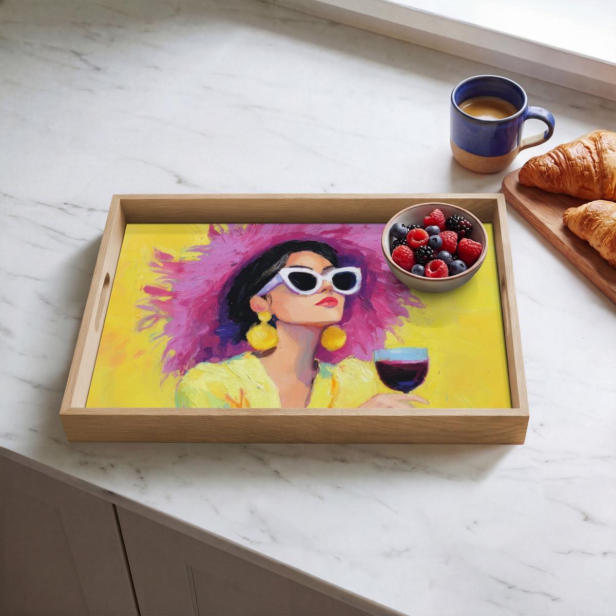 TABLETT Frau - Hut - Lila - Wein 50x35 cm - Gelb, Holz (50/5/5cm) - OnlyWow