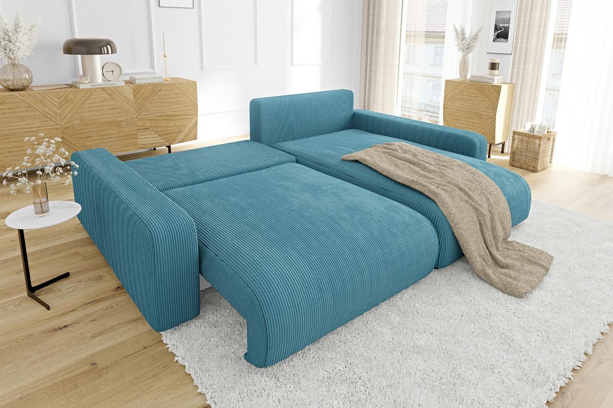 ECKSOFA Emma Türkis Cord - Ottomane rechts - Türkis, Textil (234/170cm) - S-Style Möbel
