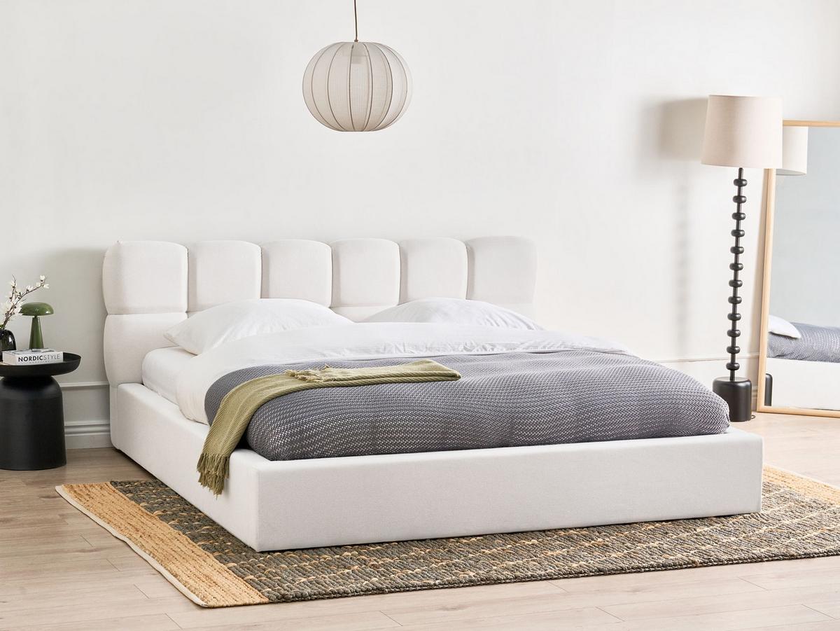 BETT mit Stauraum 180/200 cm Stoff Cremeweiß Baston - Creme, Textil (180/200cm) - Beliani