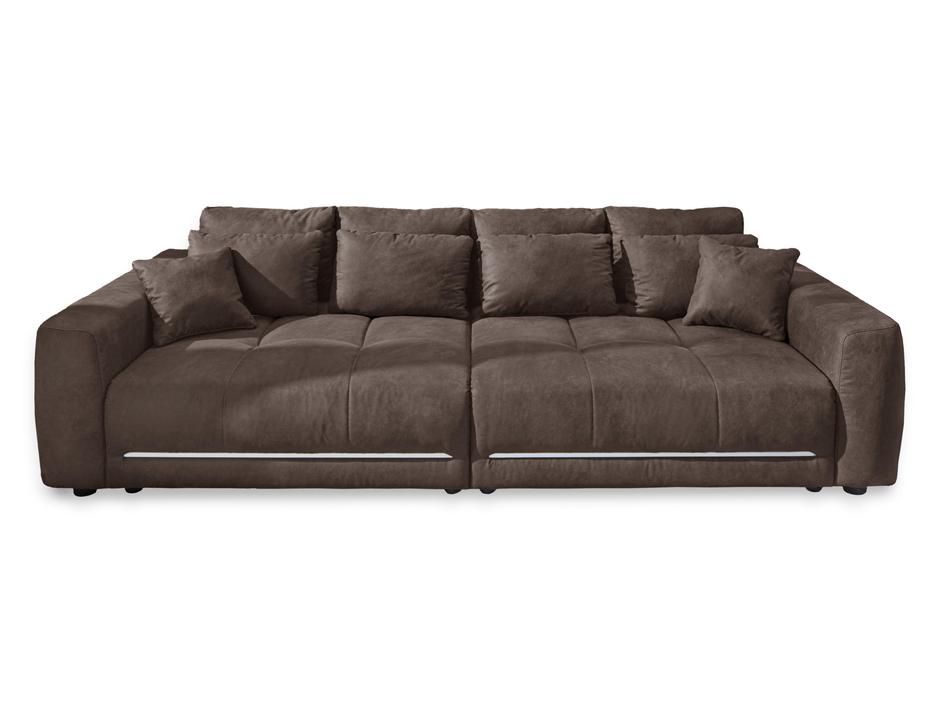 BIG-SOFA Federkern B294/T136/H86 cm, RGB-LED-Beleuchtung mit Fernbedienung, Mikrofaserstoff in Braun / 15417 - Schwarz/Braun, Kunststoff/Textil (294/86/136cm) - luma-home