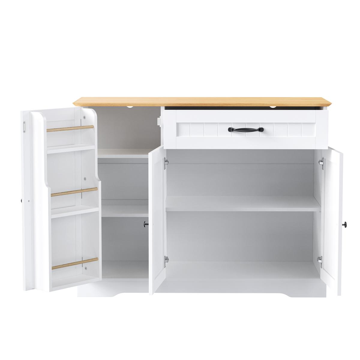 SIDEBOARD in Weiß & Natur mit 3 Türen & Schublade - Weiß Hochglanz, Holzwerkstoff (107/83/40cm) - Urban Meuble
