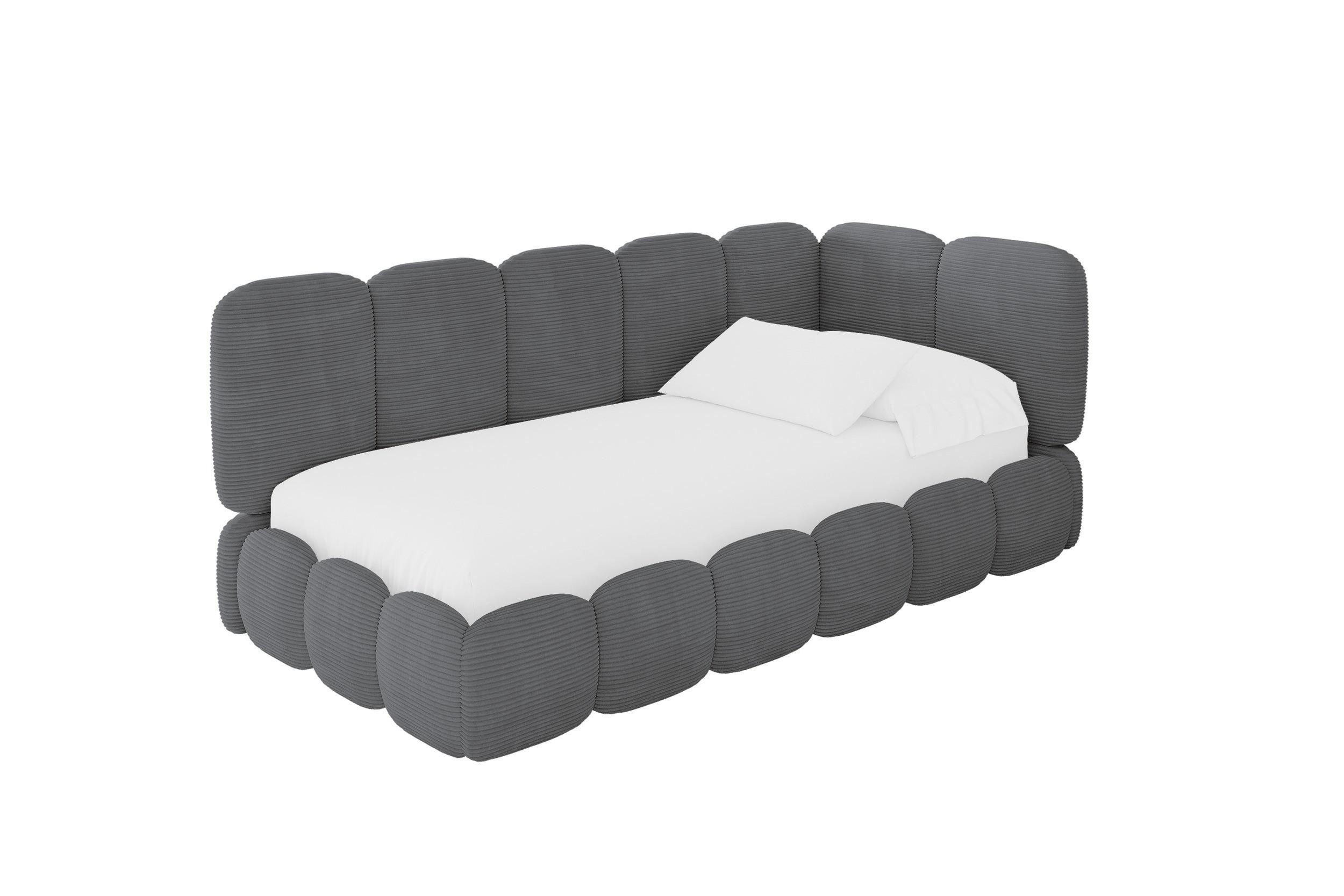 EINZELLBETT Jugendbett mit Bettkasten und Matratze H3/H4, Links - AVRY 90x200 Dunkelgrau - Dunkelgrau/Graphitfarben, Holzwerkstoff/Textil (90/200cm) - ALTDECOR