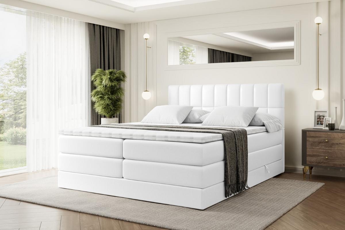 BOXSPRINGBETT MIAMI KING - 180x200 - H3/H4 - Weiß Hochglanz - Weiß Hochglanz, Holzwerkstoff (180/200cm) - ALTDECOR