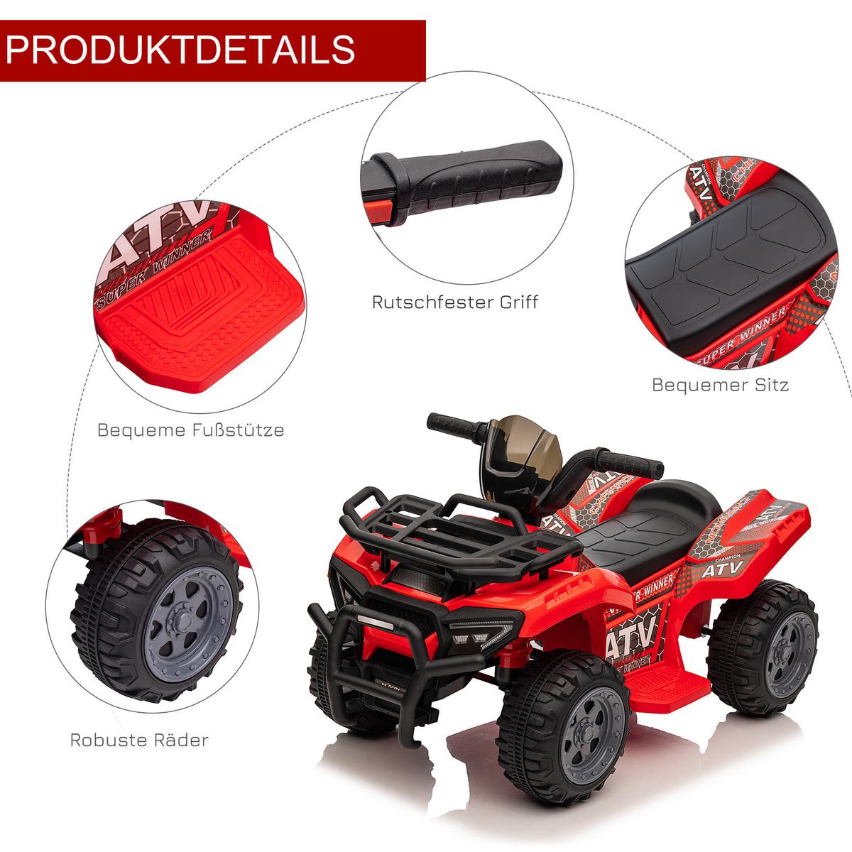 MINI Elektro-Quad Kinder Elektro ATV Kinderwagen Kinderauto Rot - Rot, Metall (70/42/45cm) - HOMCOM