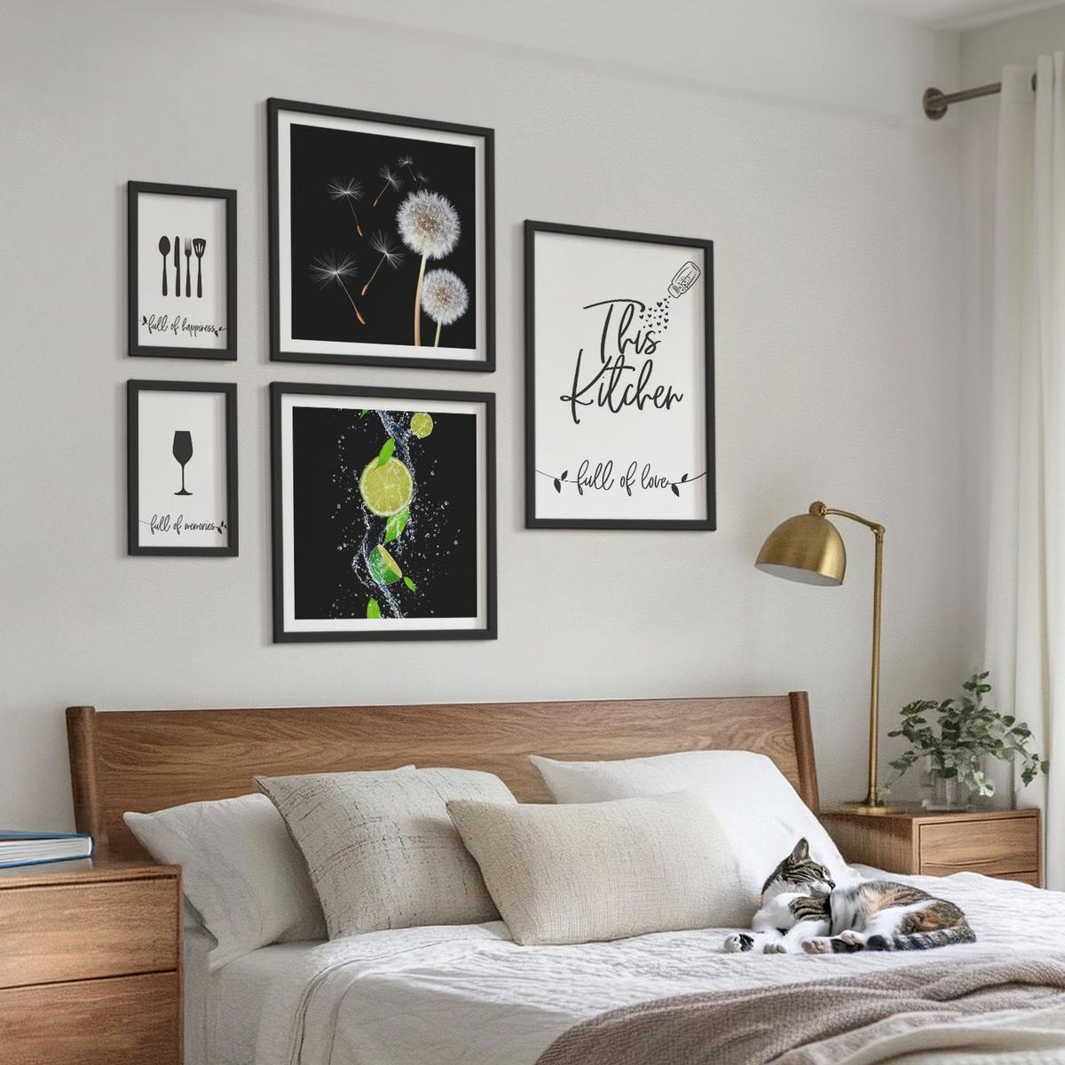 BILDER SET 5er Set - 50x50 cm & 20x30 cm & 40x60 cm Schwarzer Rahmen - Blumenposter Paris London - Schwarz, Kunststoff (40/60cm) - TULUP