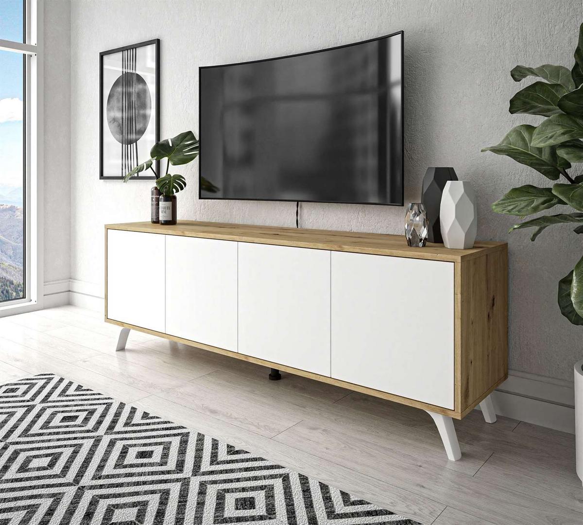 TV-ELEMENT SANAYI III Eiche Artisan/Weiß - Weiß, Holzwerkstoff (156/54/38cm) - Lookway