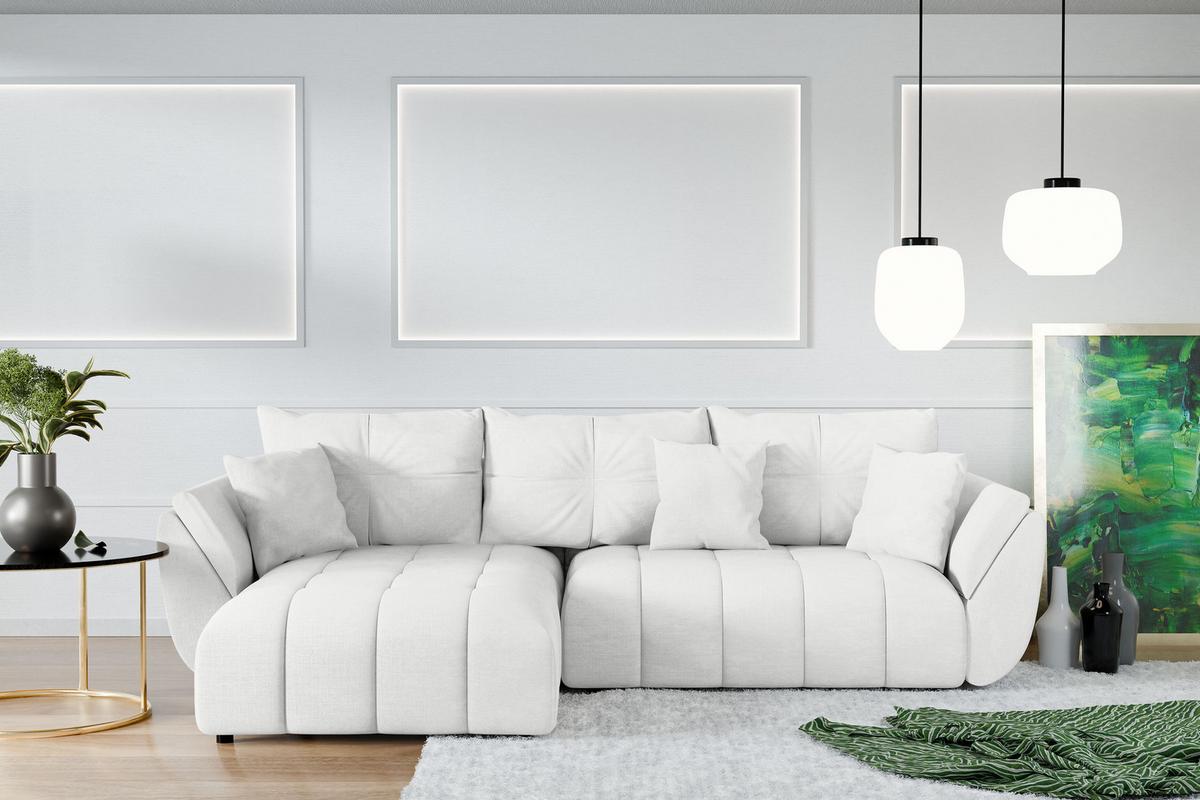 ECKSOFA L Form Verciani Weiß 280/190/91 cm mit Schlaffunktion - Schwarz/Weiß, Kunststoff/Textil (280/190cm) - AX Living