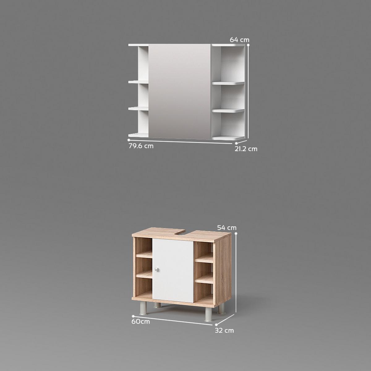 BADMÖBEL-SET Fucino Sonoma 2 Teile - Sonoma Eiche, Holzwerkstoff (60/54/32cm) - Livinity®