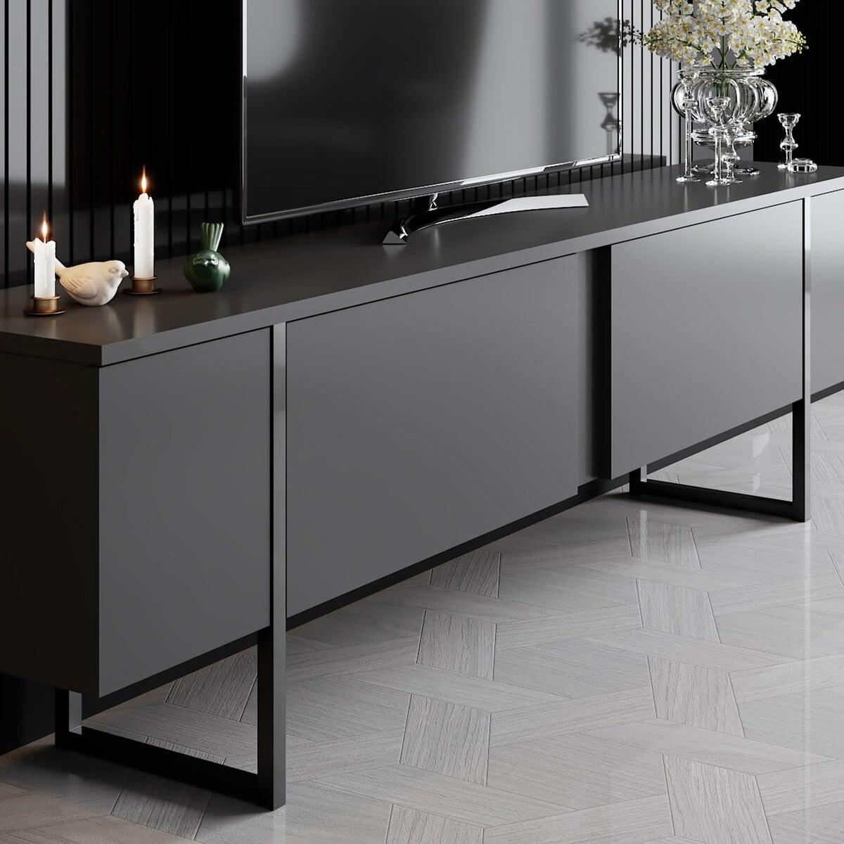 TV-MÖBEL luxe Schwarz - Anthrazit, Holzwerkstoff (180/50/30cm) - Calicosy