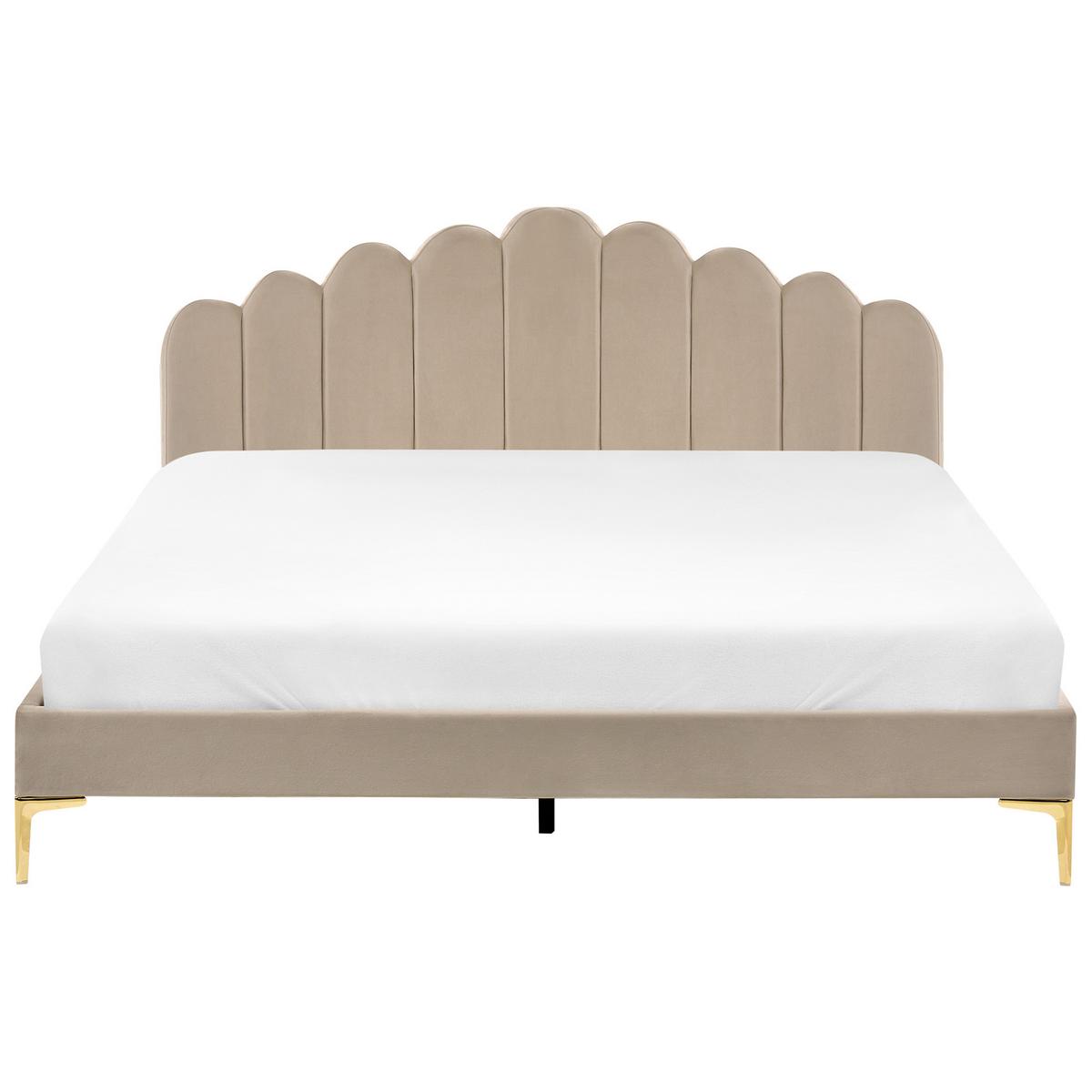 BETT mit Lattenrost 180/200 cm Samtstoff Taupe Sauvian - Taupe, Textil (180/200cm) - Beliani