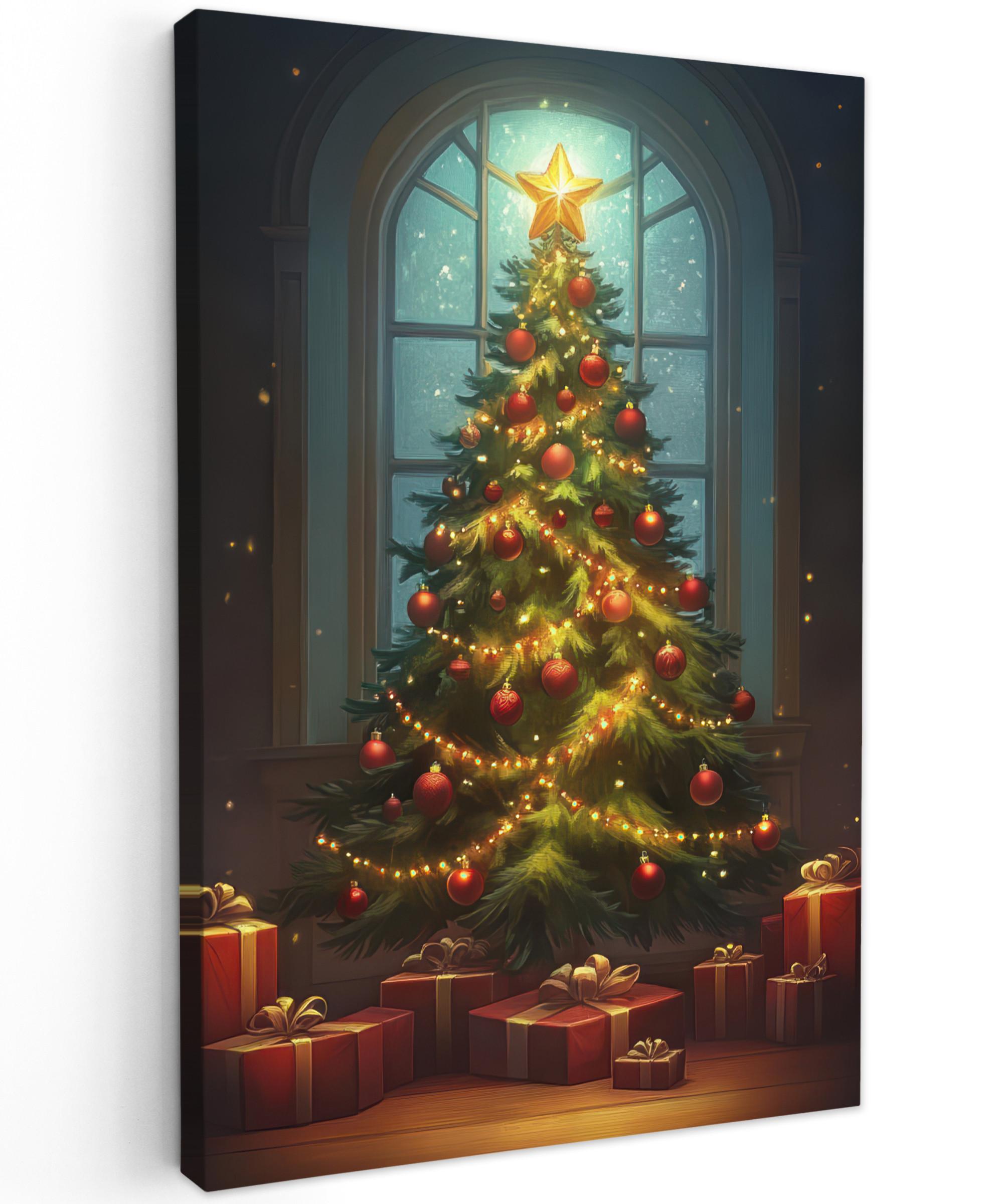 LEINWANDBILD Weihnachtsbaum - Geschenk - Winter Deko Wohnzimmer 20x30 cm - Grün, Textil (20/30cm) - MuchoWow