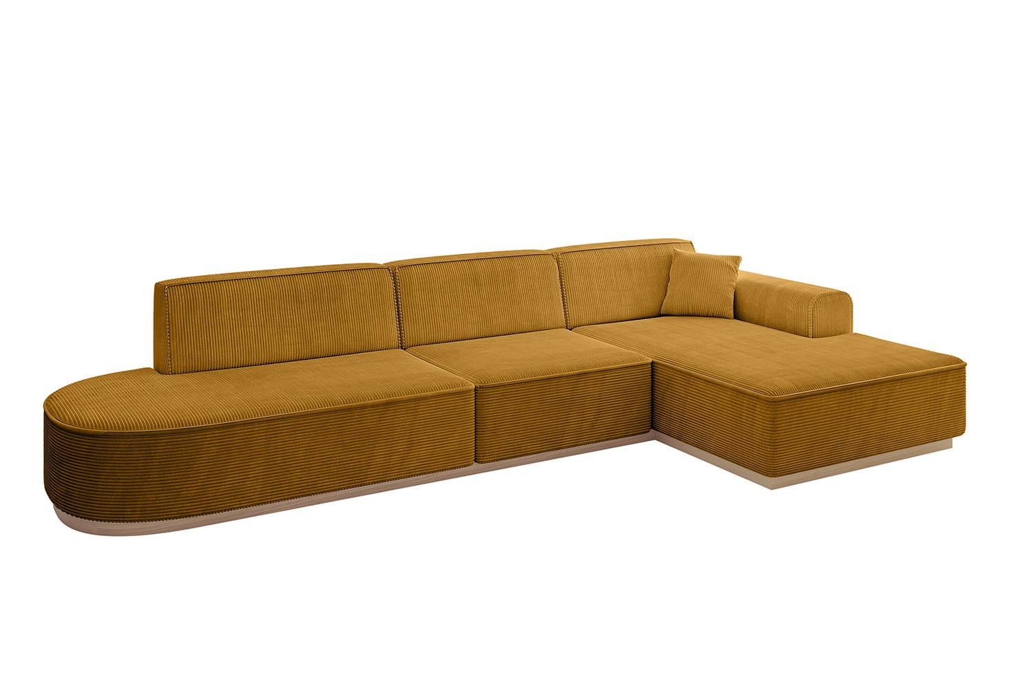 ECKSOFA Ottomane Rechts IREA-L2 - 327x165x80 cm Senfgelb - Grün, Holzwerkstoff/Textil (327/165cm) - ALTDECOR