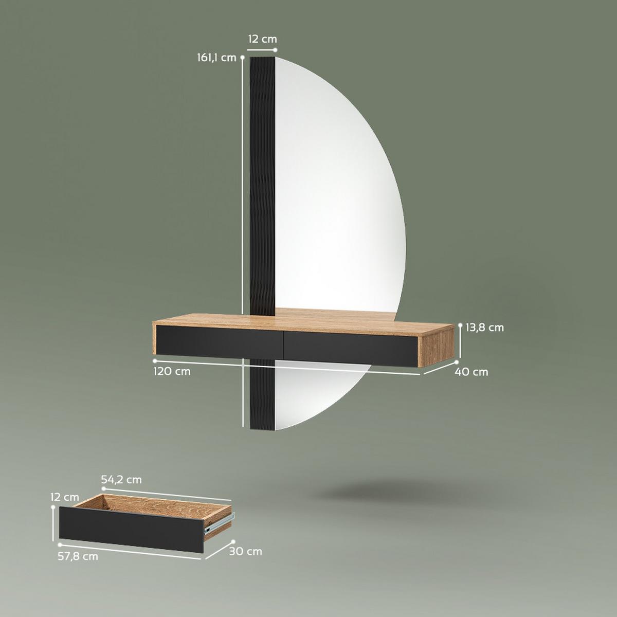 SCHMINKTISCH Ascona Schwarz 120 cm mit 2 Schubladen - Schwarz, Holzwerkstoff (120/161.1/40cm) - Livinity®