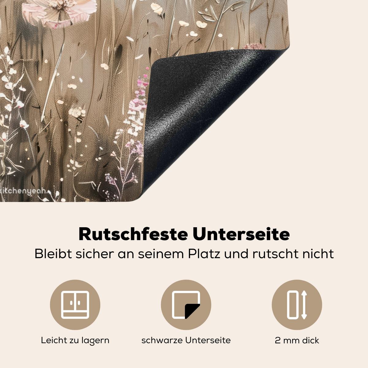 HERDABDECKPLATTE Blumen - Beige - Trockenblumen Abdeckung Ceranfeld 59x51 cm - Beige, Kunststoff (59/51/0.2cm) - MuchoWow