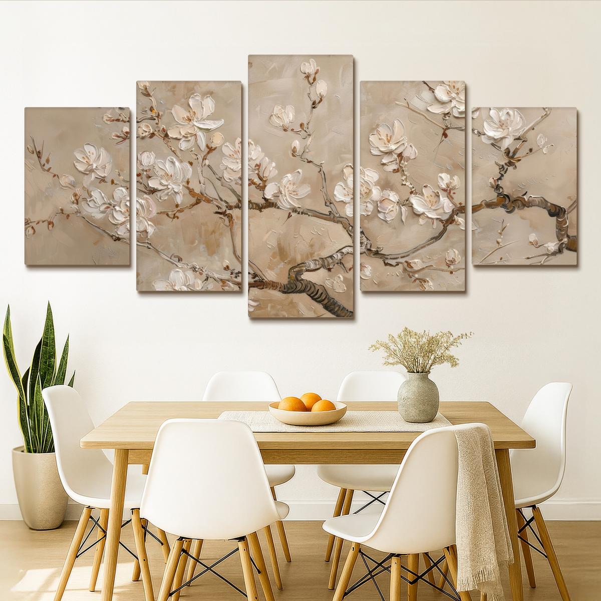 LEINWANDBILD 5er Set Beige - Blüte - Modern 200x100 cm - Beige, Textil (200/100cm) - MuchoWow