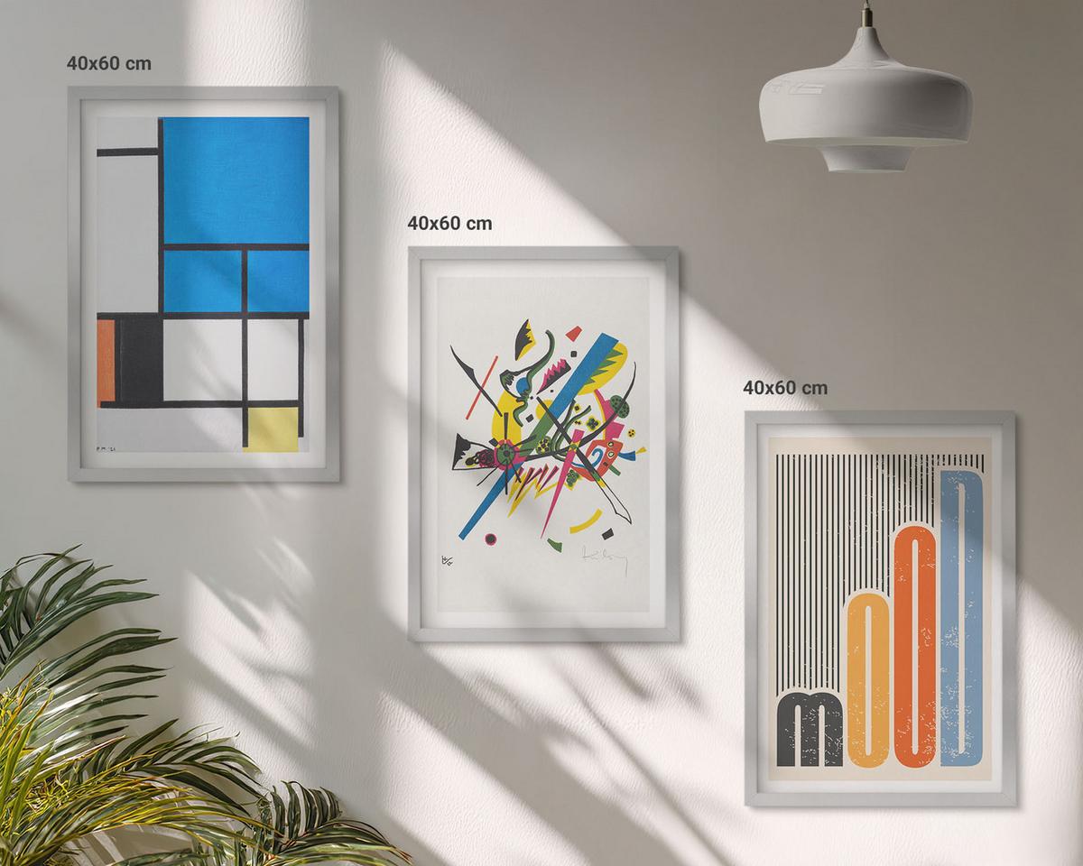 BILDER SET 3er Set - 40x60 cm Silberner Rahmen - Abstrakte moderne Geometrie - Silberfarben, Kunststoff (40/60cm) - TULUP