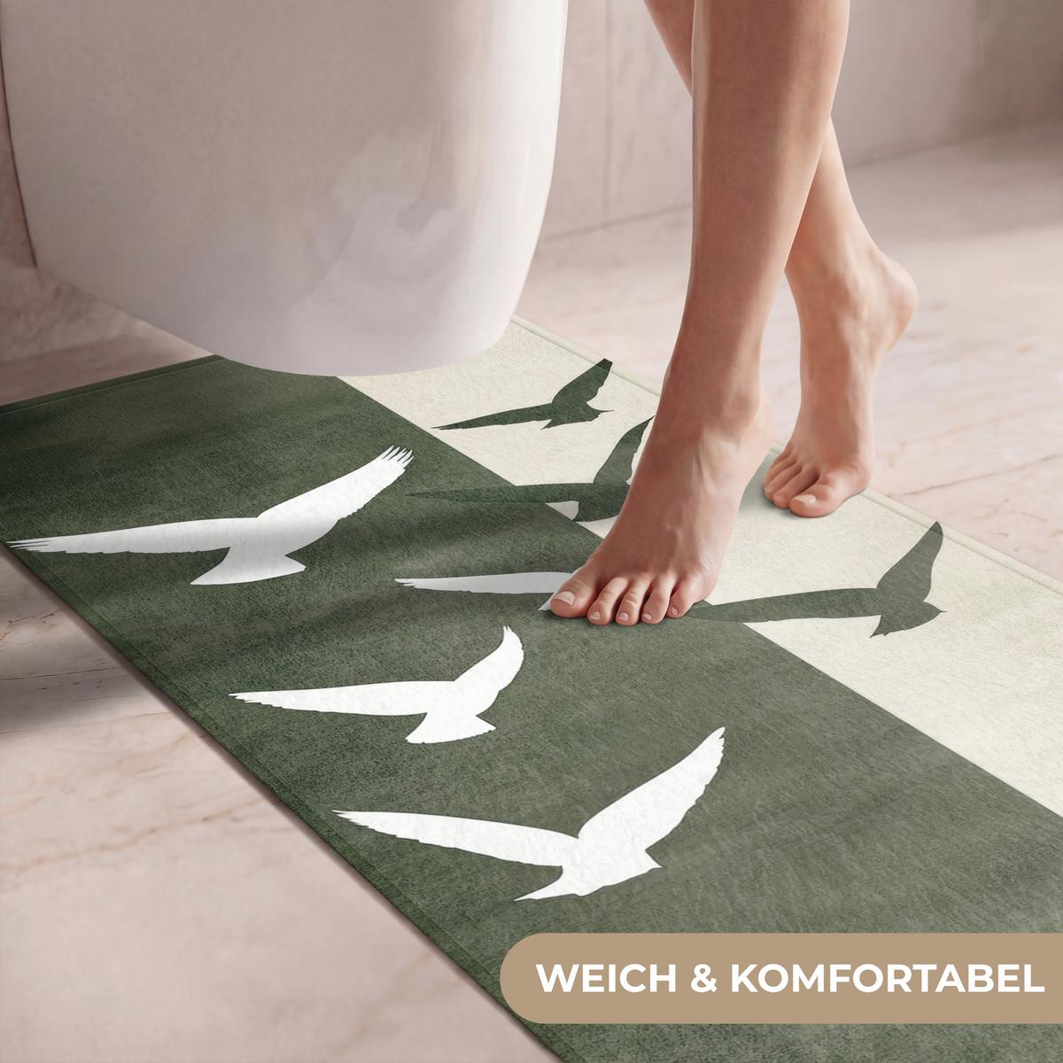 WC-VORLEGER Japandi - Vogel - Grün Toilettenvorleger 60x120 cm - Olivgrün, Textil (60/1cm) - OnlyWow