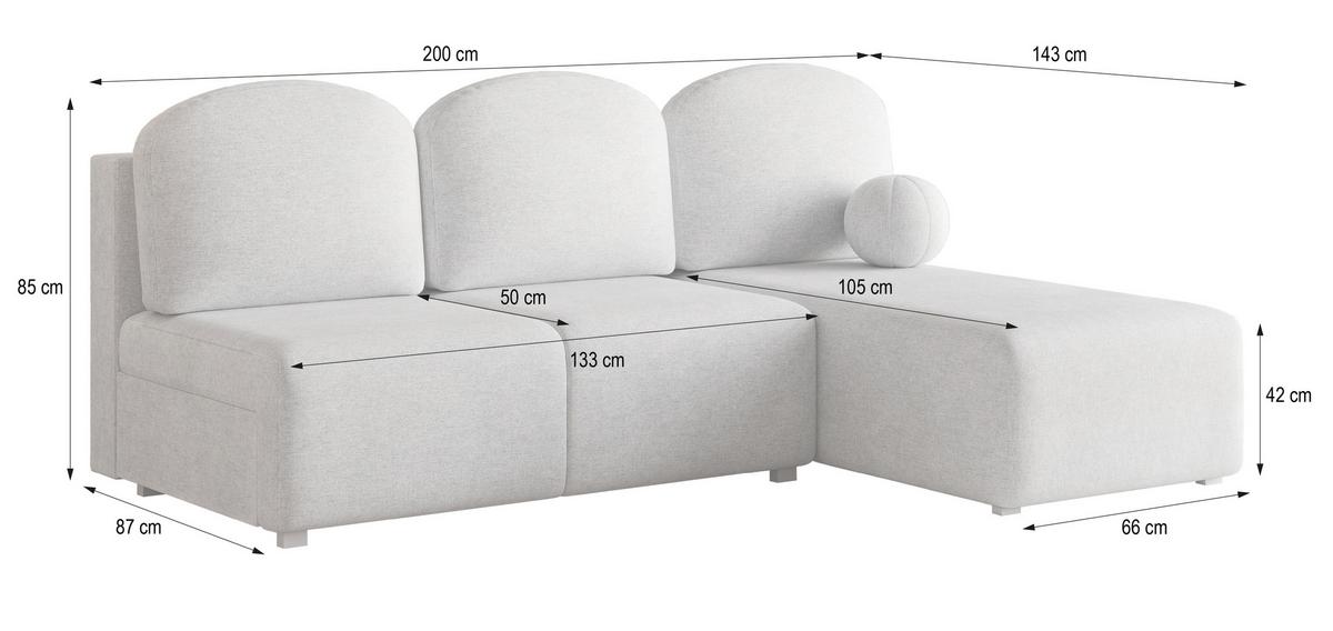 ECKSOFA TRAMA Hellgrau Geflochtener Stoff mit Schlaffunktion - Hellgrau, Holz (200/143cm) - MASSENO