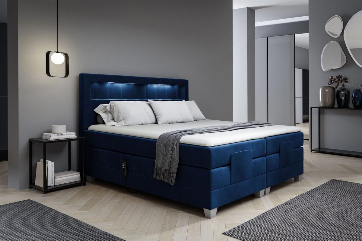 BOXSPRINGBETT Elektrisch Davide - Dunkelblau, Holzwerkstoff/Textil (200/200cm) - Fun Möbel