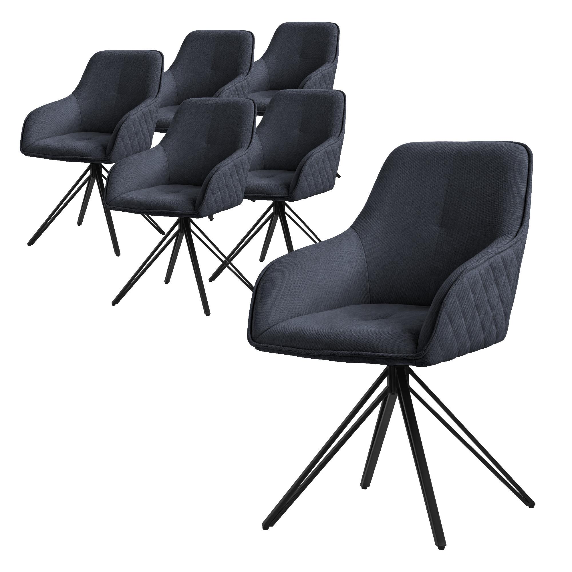 ESSZIMMERSTUHL 6er Set drehbar Anthrazit Webstoff - Anthrazit/Schwarz, Textil/Metall (61/84.5/57cm) - ML-DESIGN