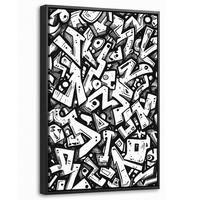 LEINWAND Bilder mit Rahmen - Formen - Buchstaben - Graffiti - Schwarz - 20x30 - Schwarz, Textil (20/30cm) - MuchoWow
