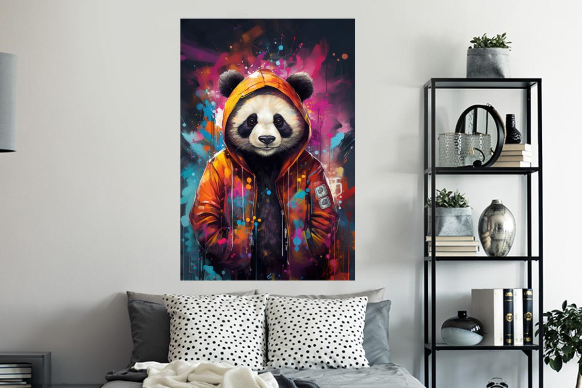 WANDTATTOO Panda - Jacke - Graffiti - Orange Wandaufkleber 80x120 cm - Orange, Kunststoff (80/120/0.1cm) - MuchoWow