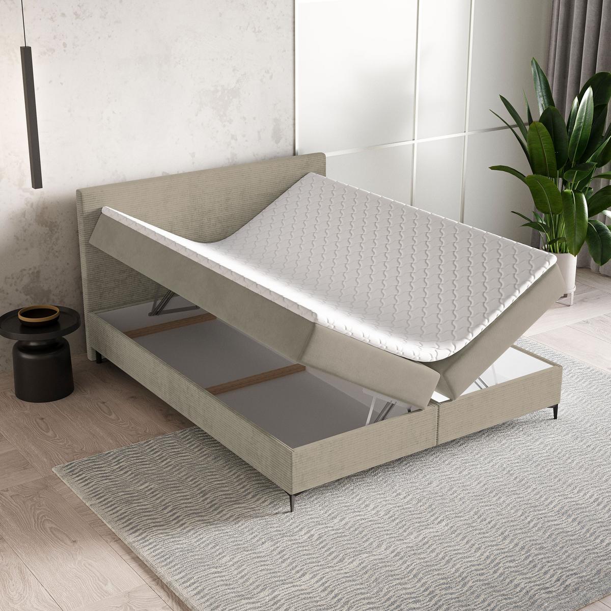 BOXBETT TORREL 180x200 cm mit Matratze und Topper - Beige - Beige, Holz (180/200cm) - MASSENO