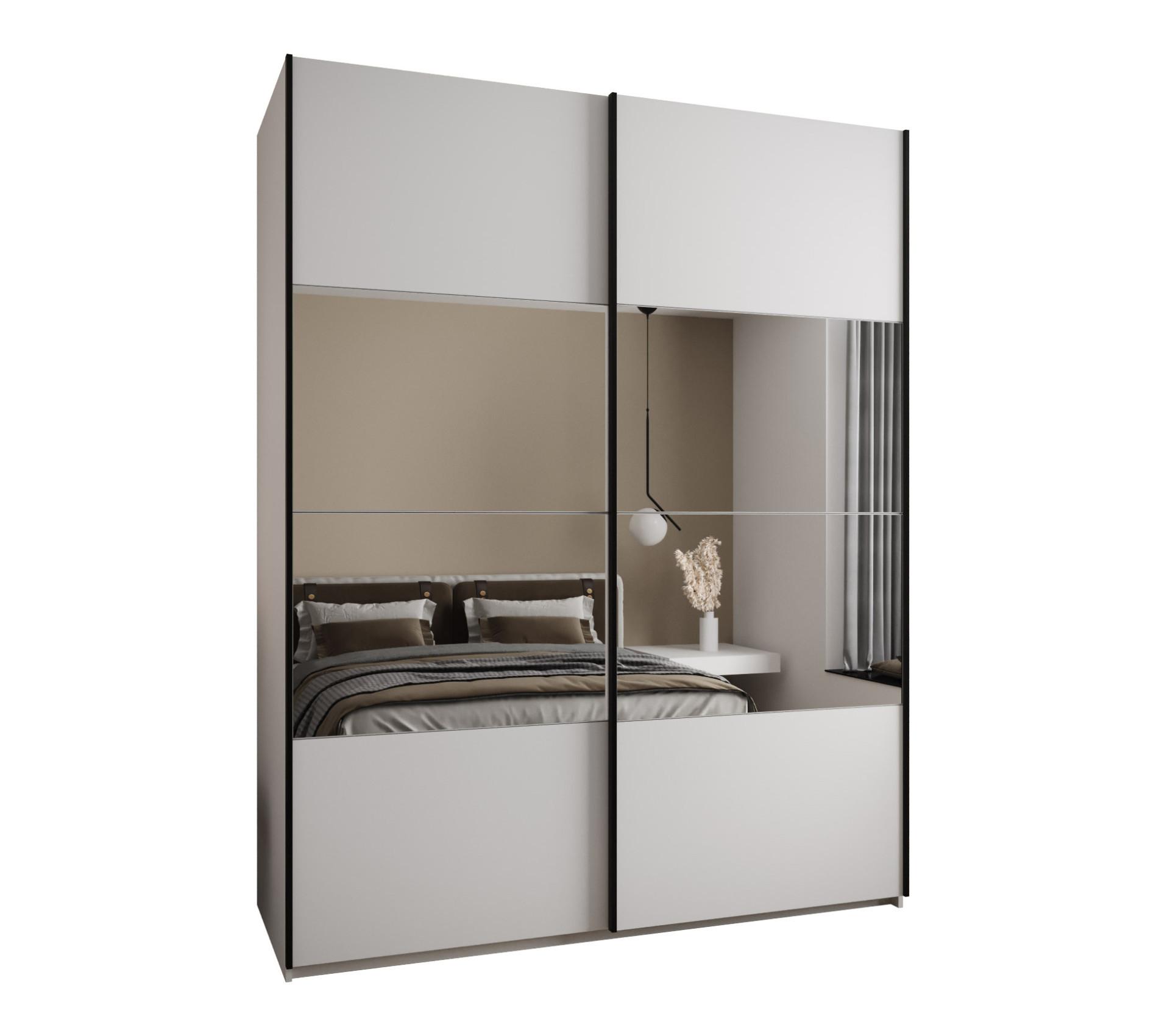 SCHWEBETÜRENSCHRANK 245,5/190/64 2-türig - Schwarz/Weiß, Holz/Metall (190/245/64cm) - Abiks Möbel