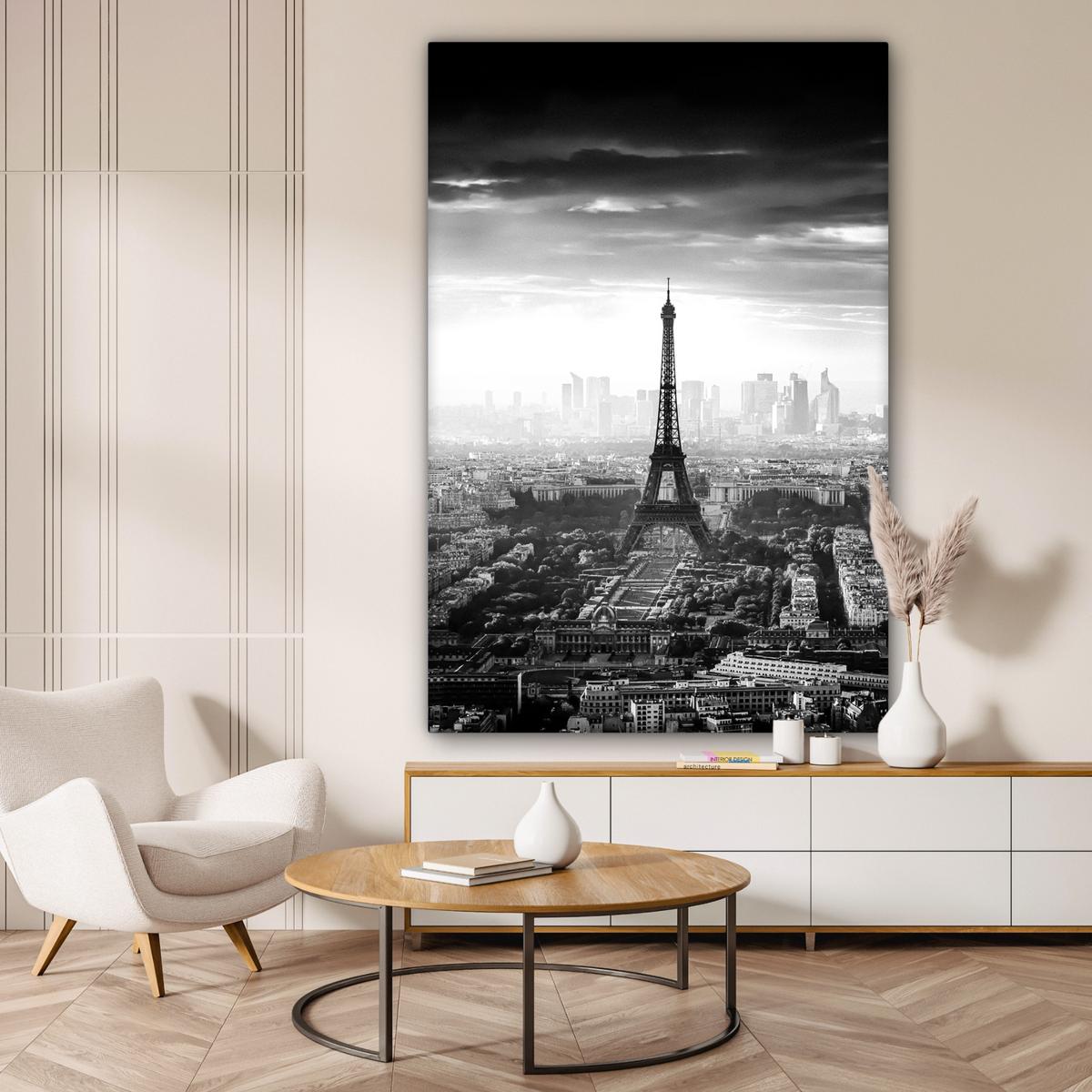 LEINWANDBILD Paris - Skyline - Eiffelturm - Stadt - Wolken Deko Groß 90x140 cm - Dunkelgrau, Textil (90/140cm) - MuchoWow