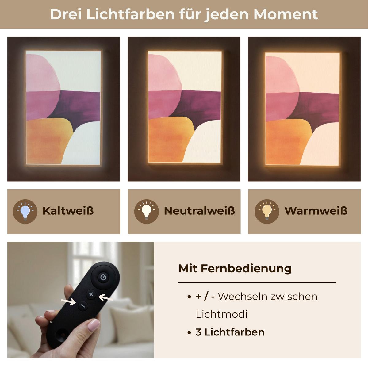 WANDLEUCHTE MIT AKKU Formen - Abstrakt - Farbenfroh 70x100 cm - Rosa, Holzwerkstoff (70/100/8cm) - OnlyWow