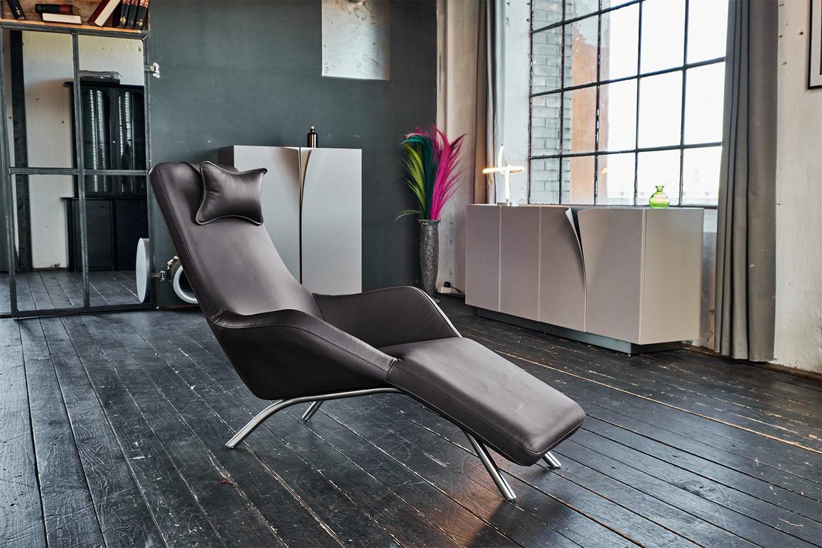 RELAXLIEGE CAVAL Grau Leder - Dunkelgrau/Silberfarben, Leder/Metall (79/95/157cm) - KAWOLA