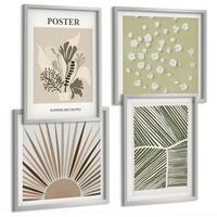 BILDER SET 4er Set - 50x50 cm & 40x60 cm Silberner Rahmen - Pflanzenmotive in gedeckten Farben - Silberfarben, Kunststoff (50/50cm) - TULUP