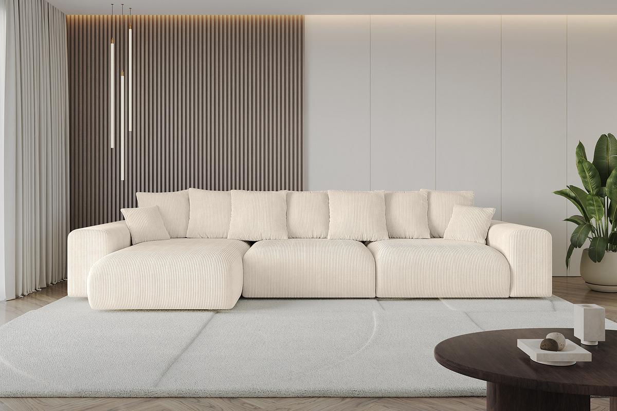 ECKSOFA Ottomane links ESKAR-L2 364x176x72 Taupe Cord - Taupe/Schwarz, Holzwerkstoff/Kunststoff (364/176cm) - ALTDECOR
