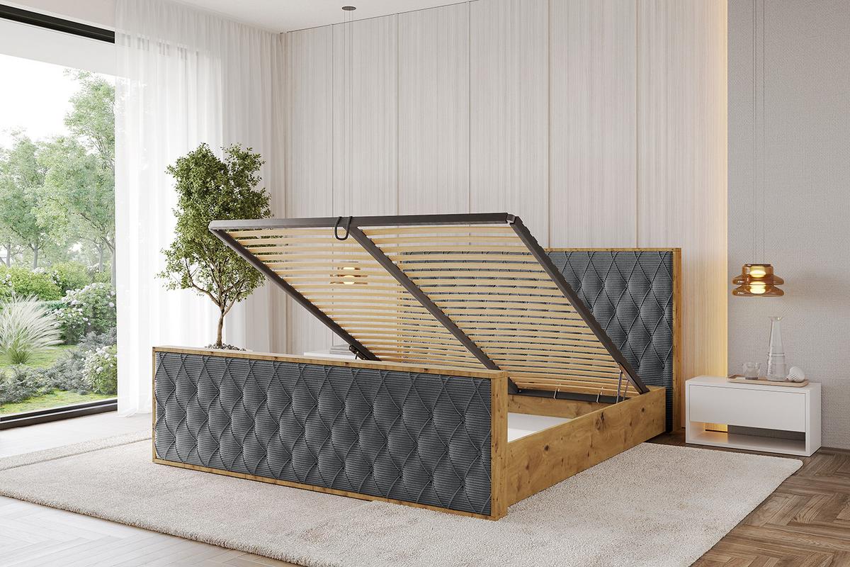 POLSTERBETT mit Bettkasten, Fußteil und Lattenrost, Boxbett ohne Matratze - ENZO5-Z 120x200 Dunkelgrau - Anthrazit, Holzwerkstoff/Textil (120/200cm) - ALTDECOR
