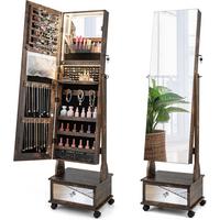 SCHMUCKSCHRANK mit 3 Spiegeln Rustikales Braun - Wildeiche, Glas (42/159/35cm) - COSTWAY