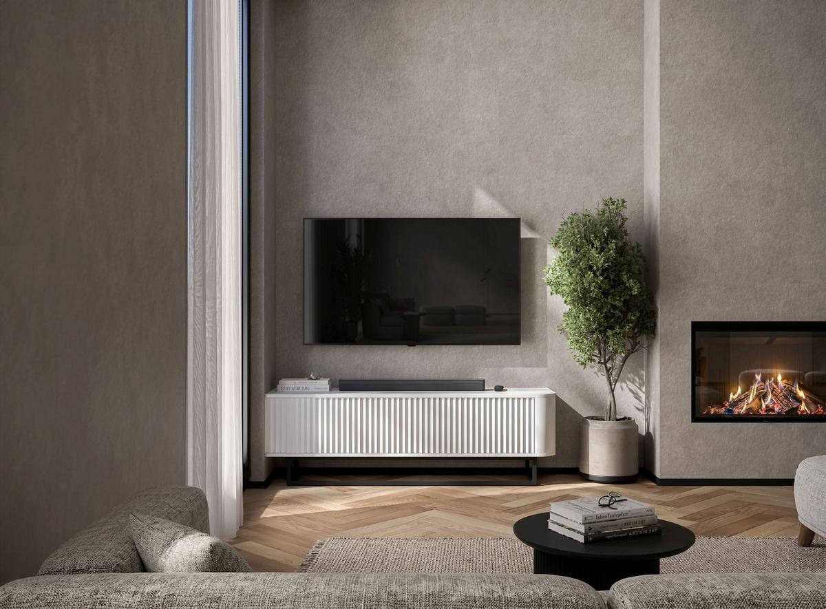TV-LOWBOARD Aurora Weiß matt 140 cm mit schwarzem Metallrahmen - Goldfarben/Weiß, Holzwerkstoff/Metall (140/44/35cm) - Meble Lindner