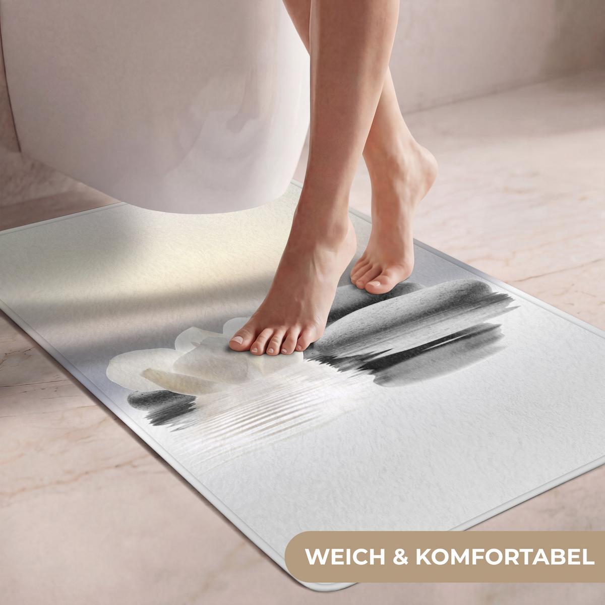 WC-VORLEGER Steine - Lotus - Weiß - Wasser - Zen Toilettenvorleger 60x90 cm - Weiß, Textil (60/1cm) - OnlyWow