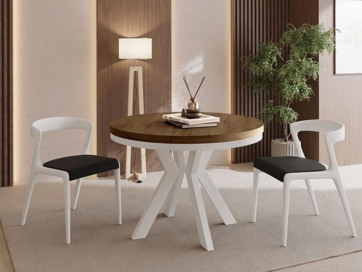 ESSTISCH Savio Weiß Neo rund ausziehbar verlängerbar, Eiche Braun Rustikal 80-130/80/77 cm - Alteiche/Weiß, Holz/Holzwerkstoff (80/130/77cm) - WFL GROUP