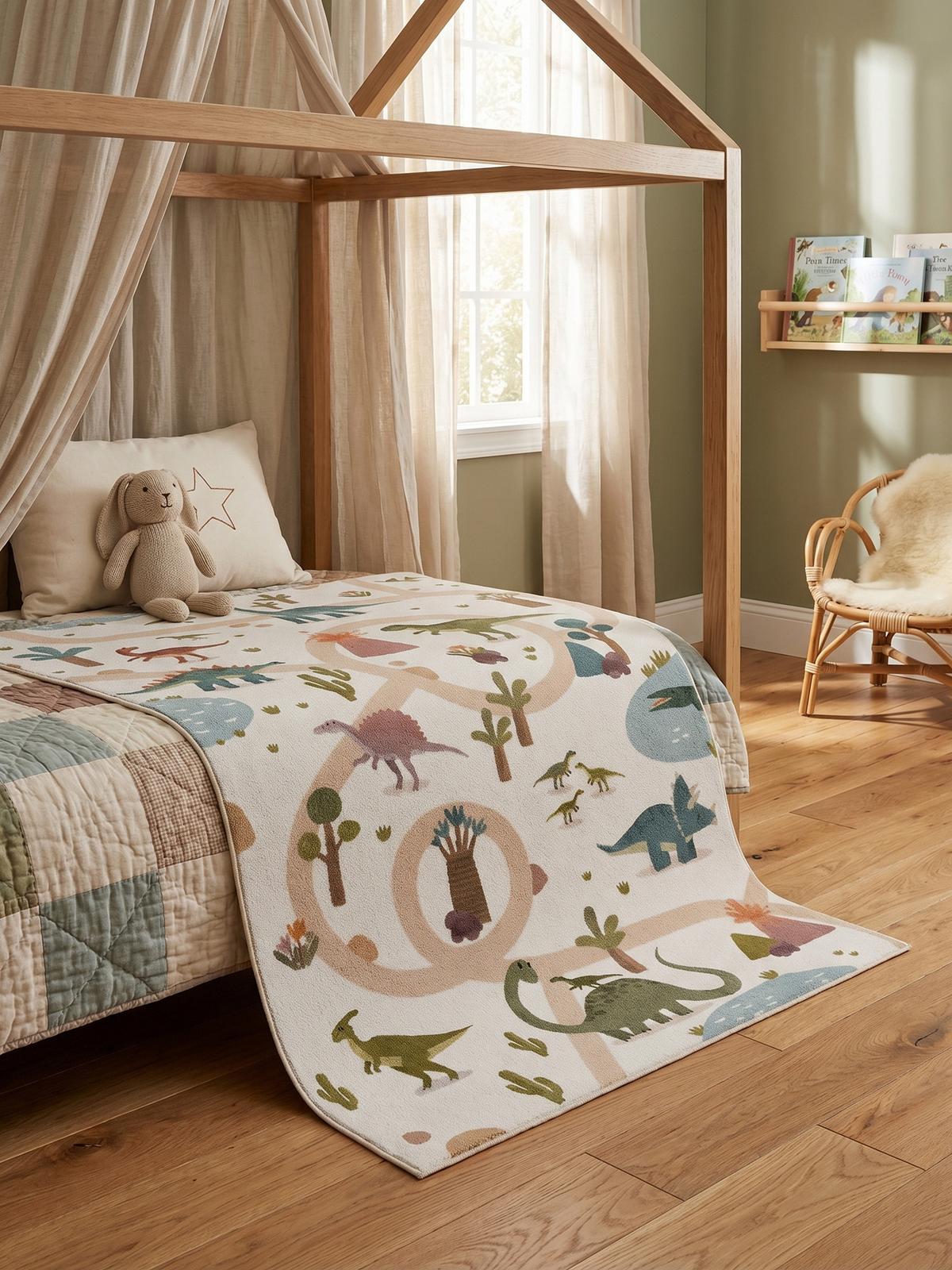 SPIELTEPPICH Waschbar TINO in Creme, mit Dino-Landschaft, 140 x 200 cm - Beige, Textil (200/140cm) - KADIMA DESIGN