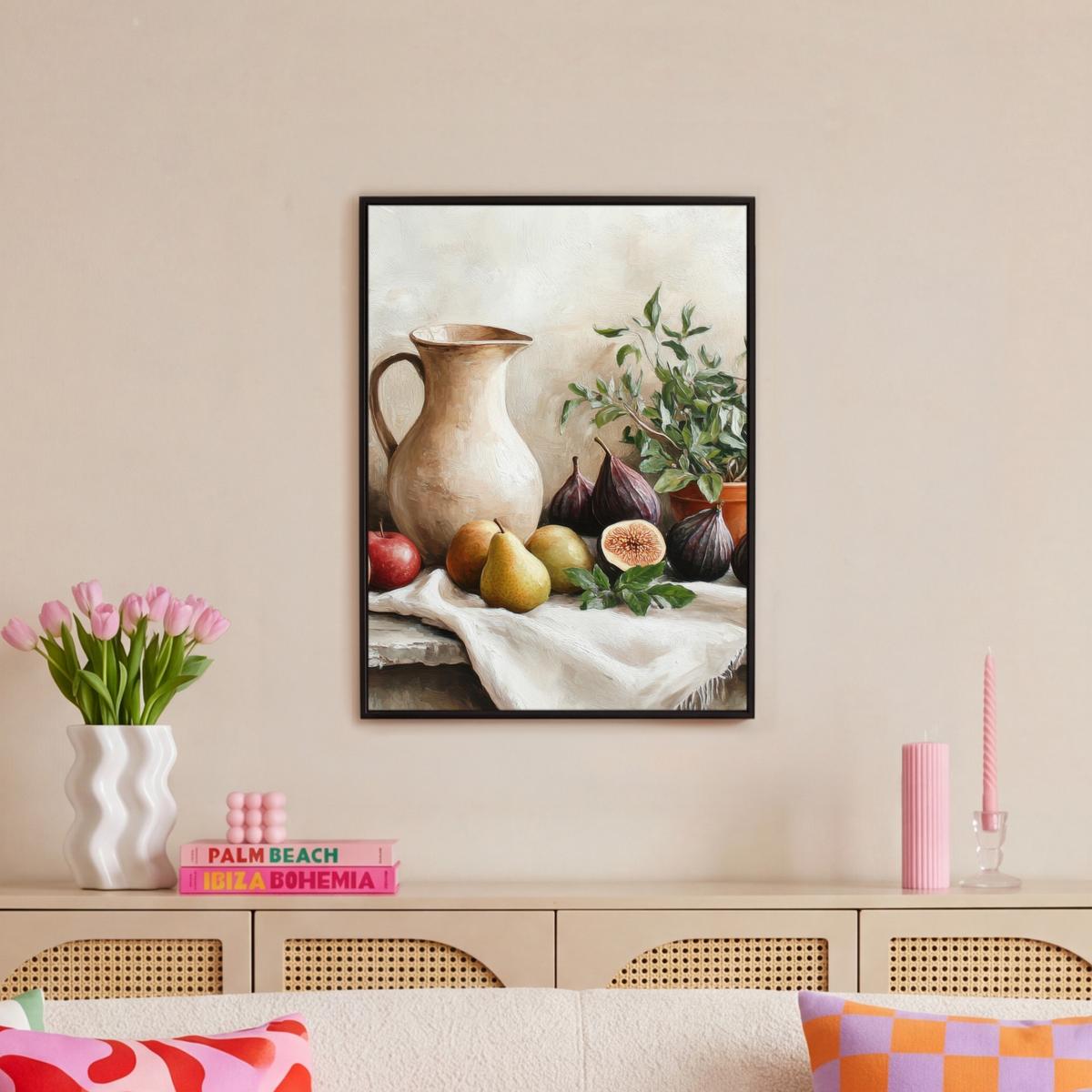LEINWAND Bilder mit Rahmen - Obst - Kräuter - Ländlich - 60x80 - Naturfarben, Textil (60/80cm) - MuchoWow