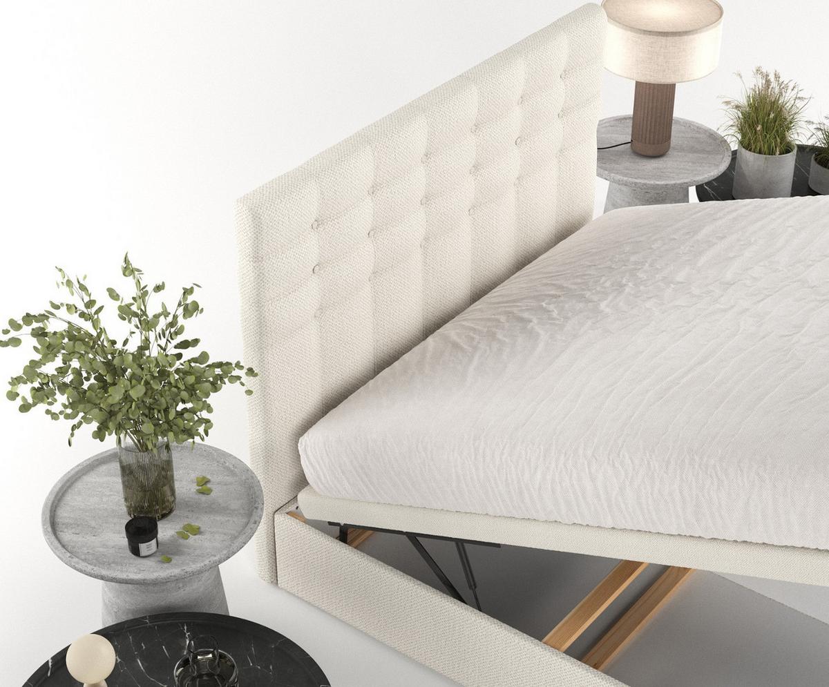 POLSTERBETT Callo mit Stauraum 200/200 cm Hellbeige im Alta Stoff - Sandfarben/Schwarz, Holz/Holzwerkstoff (200/200cm) - AltaBeds