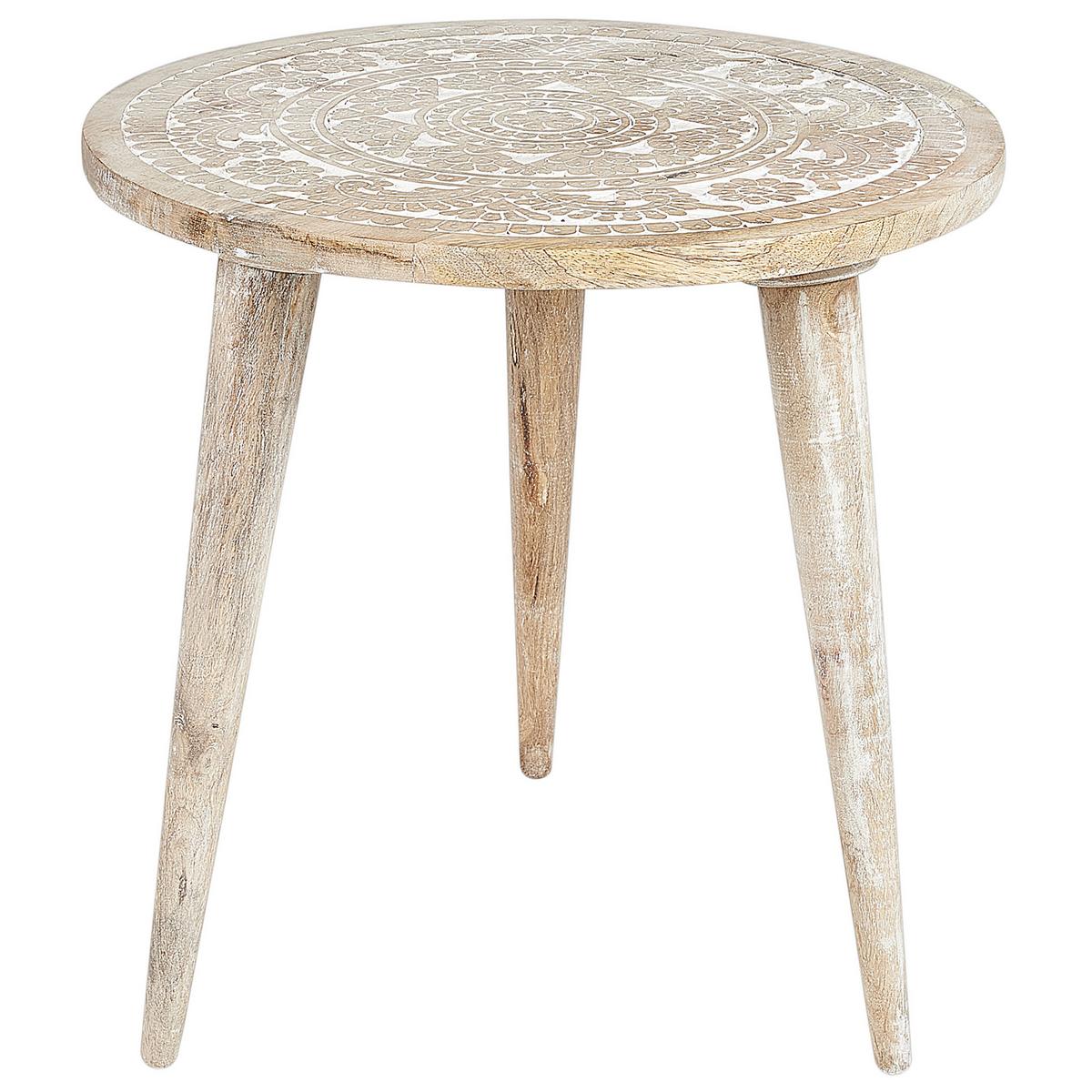 BEISTELLTISCH 2er-Set Rund Holz, Weiß Uday - Hellbraun, Holz (35/35/45cm) - Beliani