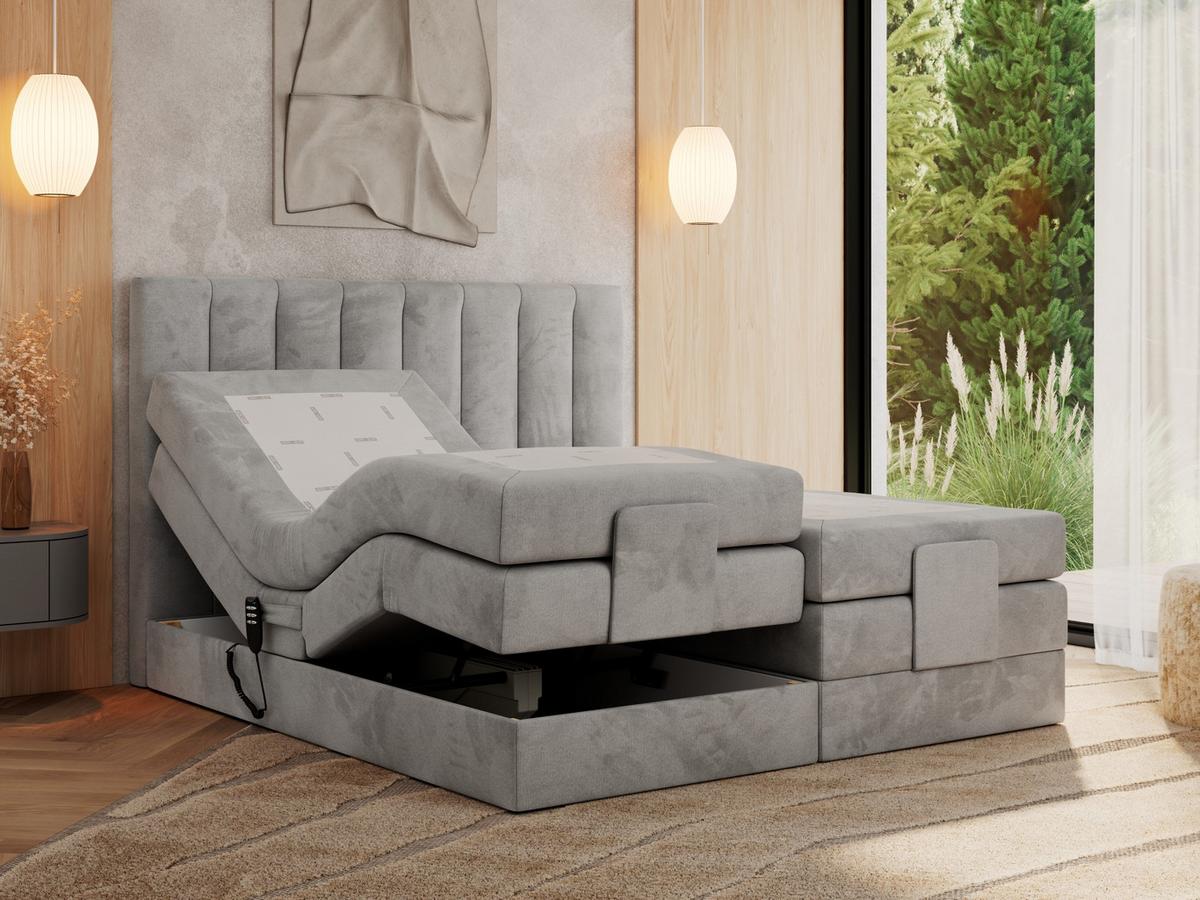 BOXBETT COMFORTO 140/200 - Hellgrau Velvet - H4 - Hellgrau, Holz/Textil (140/200cm) - MKS