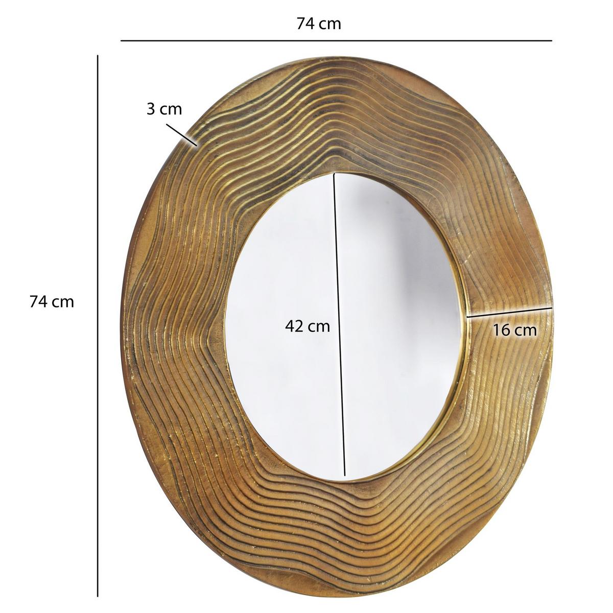 WANDSPIEGEL Rund Metall Gold 74 cm Wellenmuster - Goldfarben, Glas (74/74/3cm) - KADIMA DESIGN