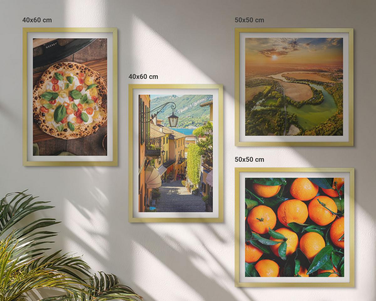BILDER SET 4er Set - 50x50 cm & 40x60 cm Goldrahmen - Italienische Flüsse, Hügel, Straße - Goldfarben, Kunststoff (50/50cm) - TULUP