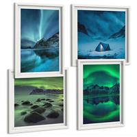 BILDER SET 4er Set - 50x50 cm & 40x60 cm Weißer Rahmen - Winterlandschaft mit Nordlichtern - Weiß, Kunststoff (50/50cm) - TULUP
