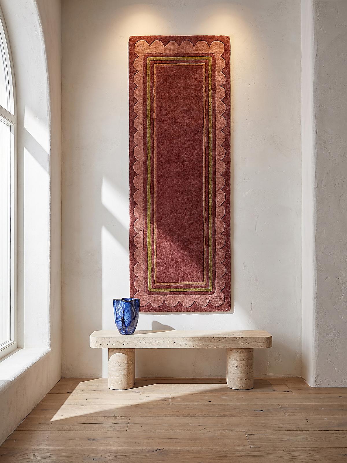 LÄUFER handgetuftet WENSUM, in Beerenrot, Scallop-Bordüre, 80 x 230 cm - Rot, Textil (80/230cm) - KADIMA DESIGN