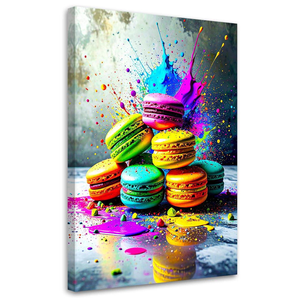 LEINWANDBILD Bunte Macarons Kekse 80x120cm - Multicolor, Textil (80/120cm) - Feeby