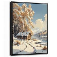 LEINWAND Bilder mit Rahmen - Winter - Schnee - Zuhause - Natur - 30x40 - Hellbraun, Textil (30/40cm) - MuchoWow