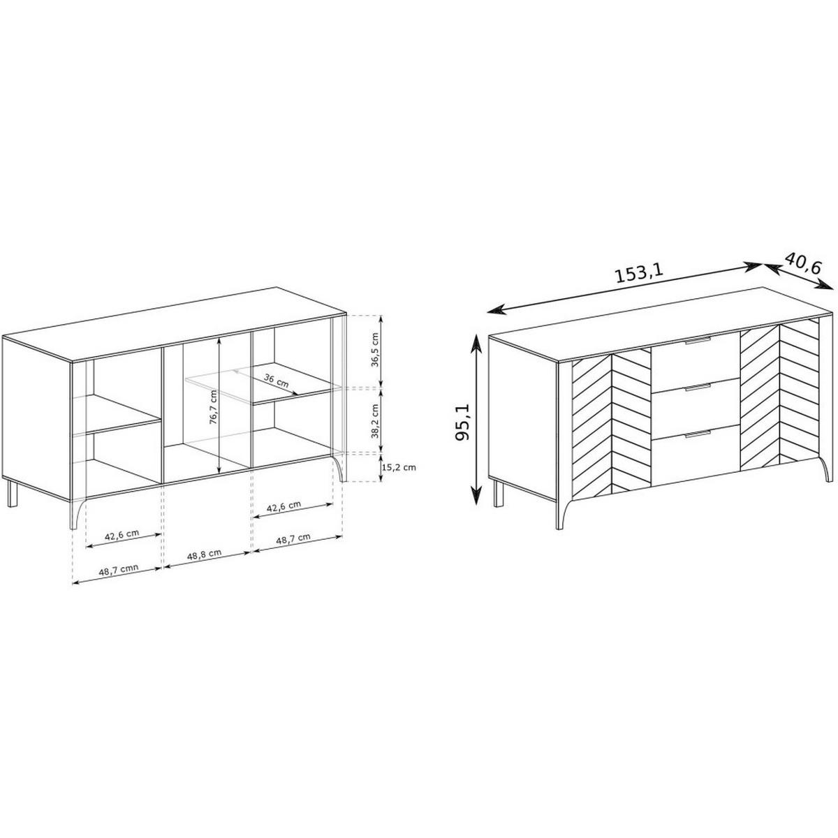 SIDEBOARD Lume mit 3 Schubladen und 2 Türen, schwarz - Schwarz, Holzwerkstoff/Metall (153/95/40.5cm) - Beautysofa